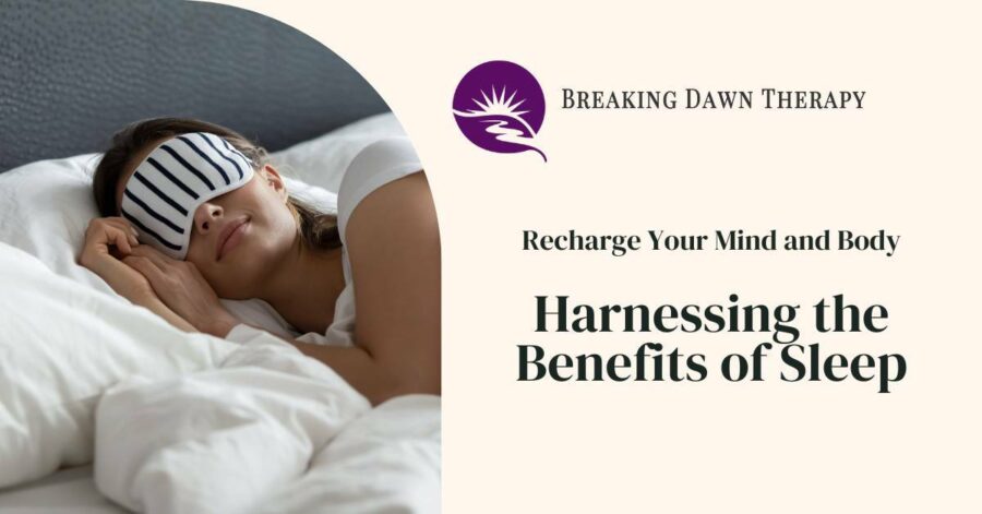 Woman sleeping with an eye mask on. Recharge your mind and body. Harnessing the benefits of sleep. breaking dawn therapy.