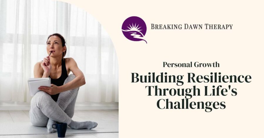 Woman contemplating. Personal growth. Building resilience through life's challenges. Breaking dawn therapy.