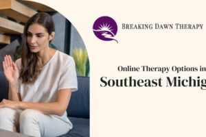 Online therapy options southeast michigan. woman choosing. breaking dawn therapy.